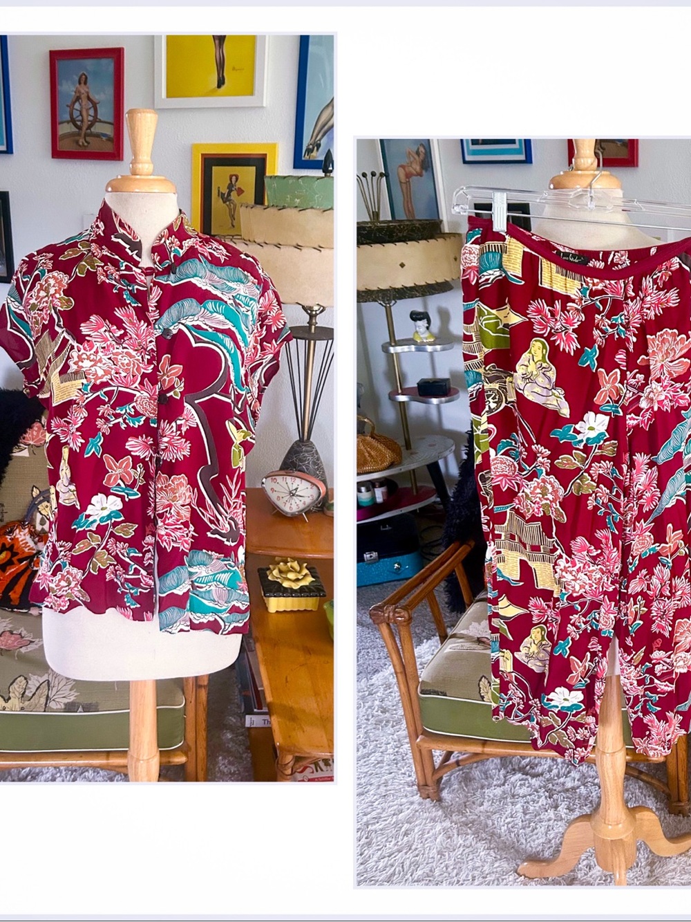 Retro Blouse Pants Set | Novelty Print | 30s 40s Style | M L | Loco Lindo